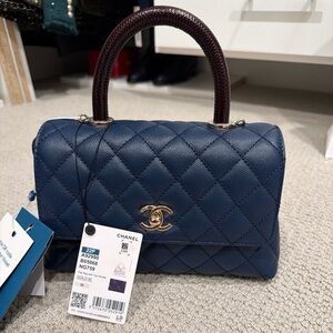 Chanel Dark Blue top handle flap bag satchel NWT